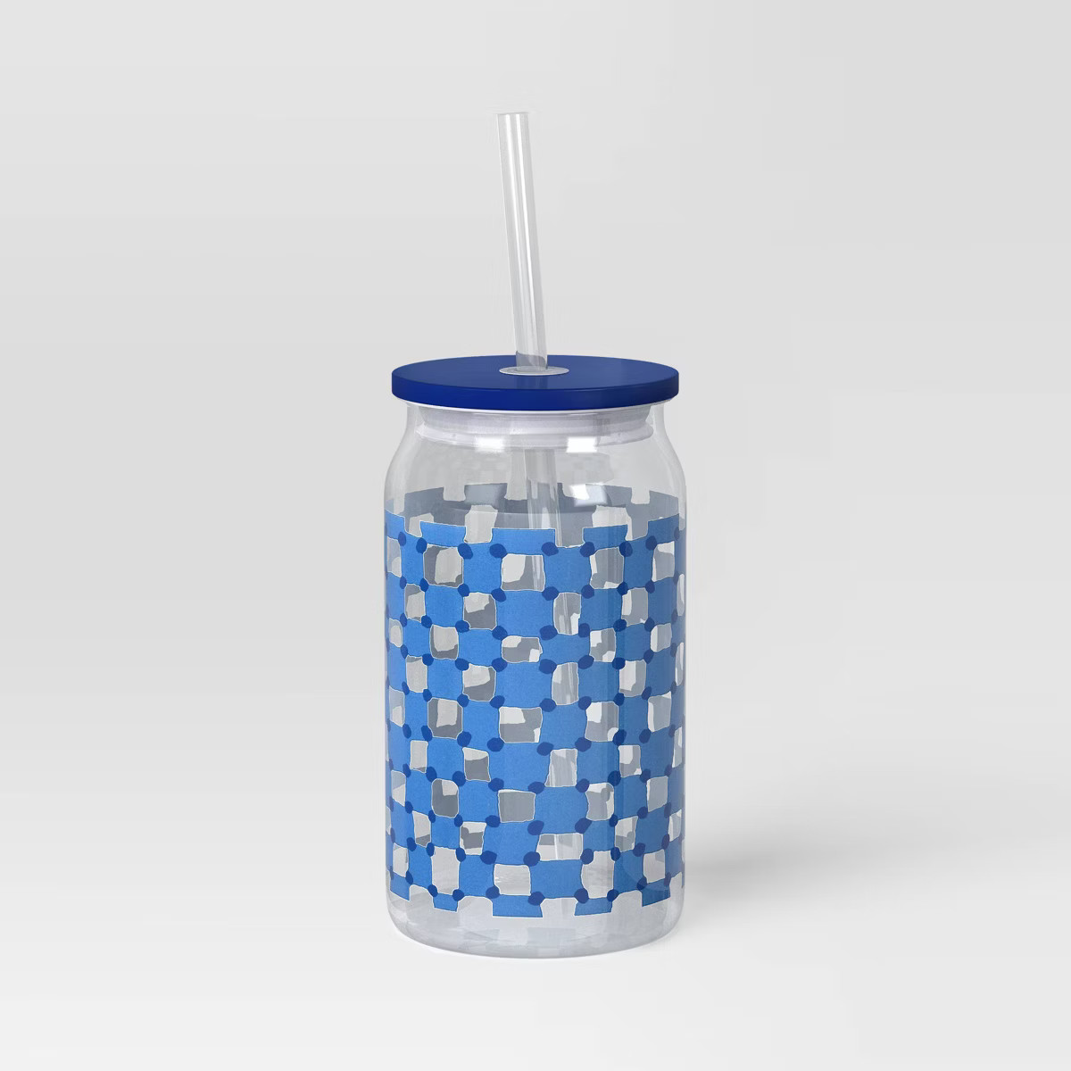 14.5 fl oz Glass Straw Tumbler Blue Check - Room Essentials™ | Target