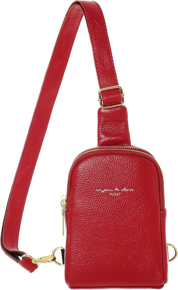 Haytijoe Small Crossbody Sling Bag for Women Leather Fanny Packs Travel Bag(Yak Leather-Red) | Amazon (US)