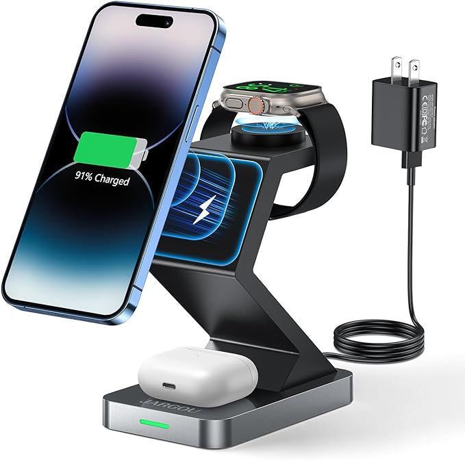 JARGOU Magnetic Wireless Charging Station,3 in 1 Wireless Charger for iPhone 15 14 13 12 Pro/Max/... | Amazon (US)