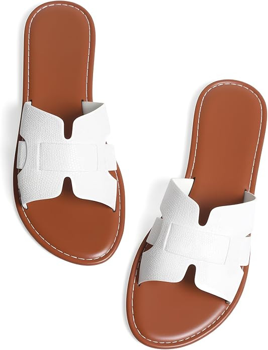Women's Casual Round-Toe Flat Sandals, Comfortable Slip-On Slide Sandals for Everyday Comfort & S... | Amazon (US)