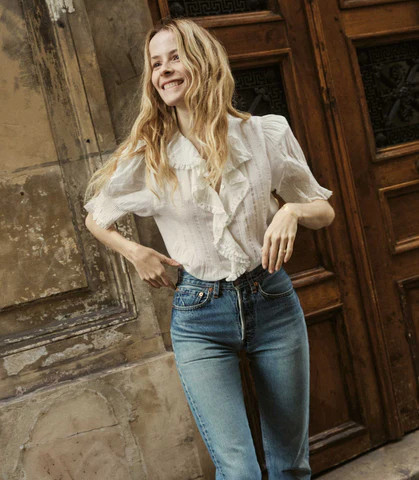 DÃ?EN Henri Top -- Salt - Size - Xs Cotton Button Up Feminine Victorian | DOEN