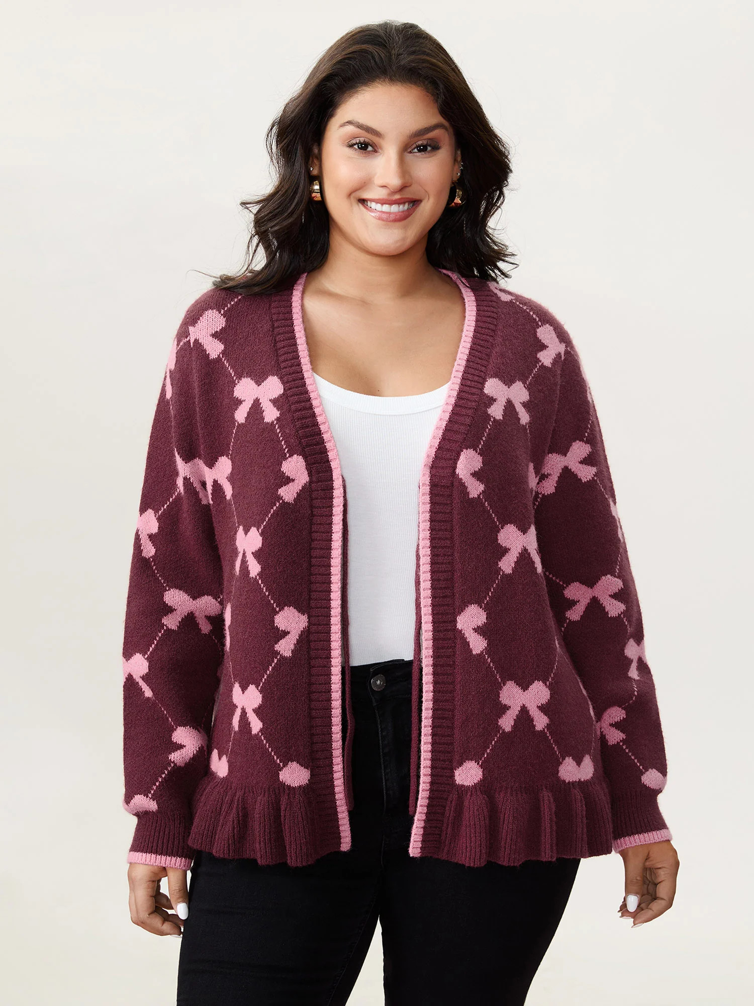 Bow Beautiful Jacquard Front-Tie Knit Cardigan | Bloomchic