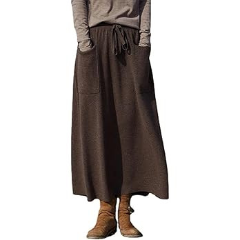 Women's Maxi Wool Skirt with Pockets Elastic High Waist Drawstrings Autumn Winter Pleated Midi Sk... | Amazon (US)