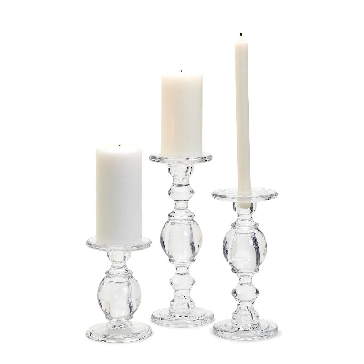 Two's Company High-Glass Set of 3 Pedestal Candleholders Includes 3 Sizes (holds pillar or taper ... | Gracious Style