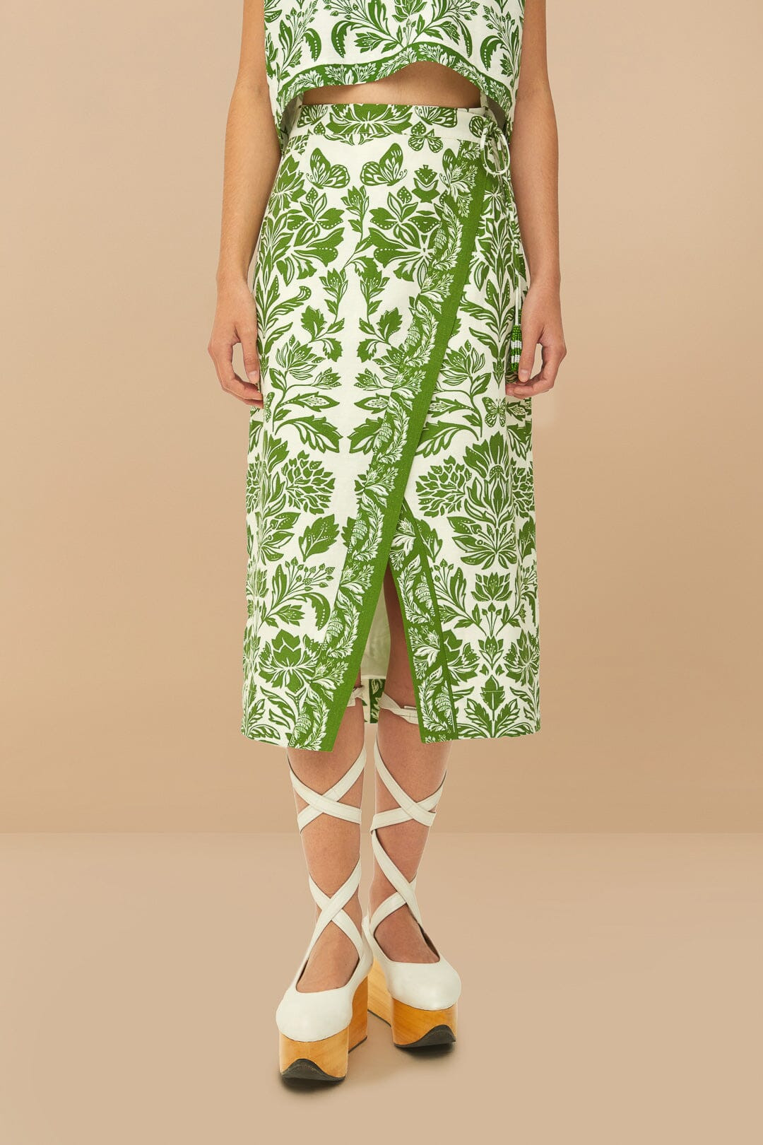 Green Delicate Tapestry LENZING™ ECOVERO™ Euroflax™ Midi Skirt | FarmRio (US)