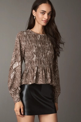 Pilcro Long-Sleeve Smocked Top | Anthropologie (US)
