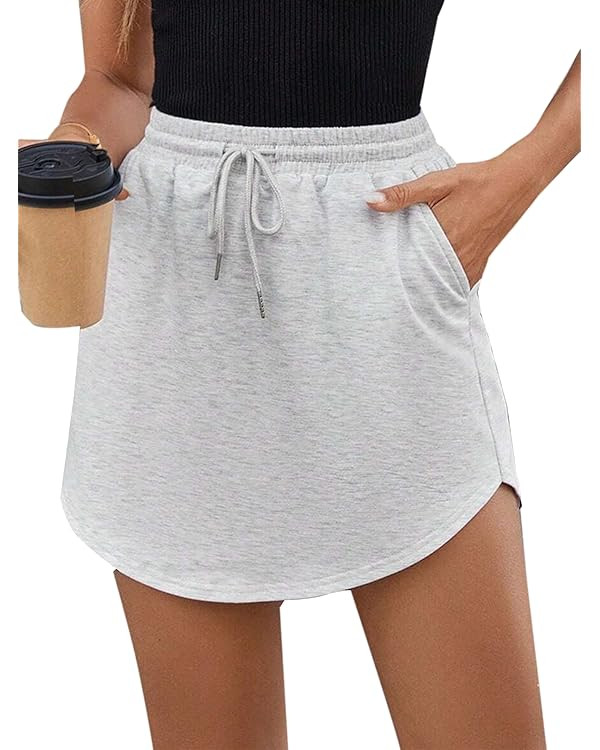 SOFIA'S CHOICE Women's Drawstring Sweat Skirt High Waist Mini Skirts Skorts with Pockets | Amazon (US)
