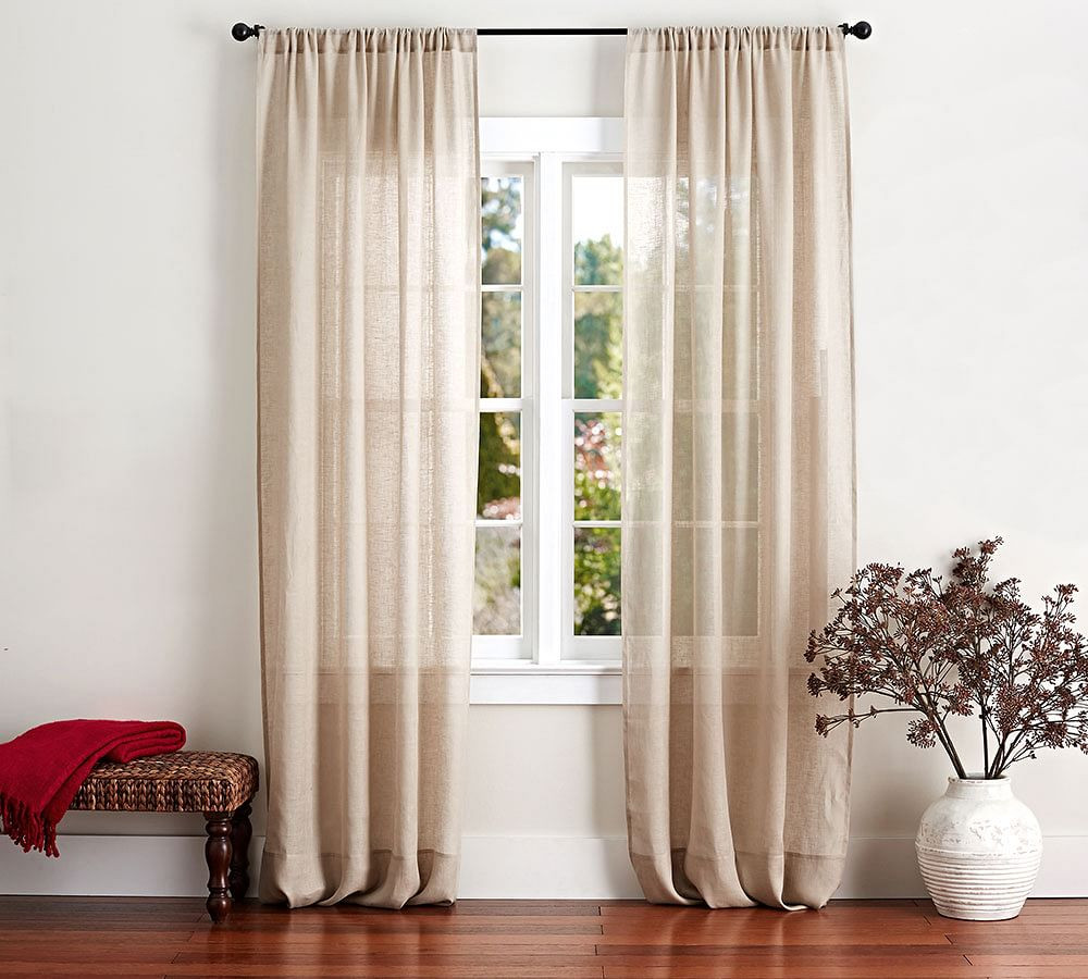 Belgian Flax Linen Rod Pocket Sheer Curtain | Pottery Barn (US)