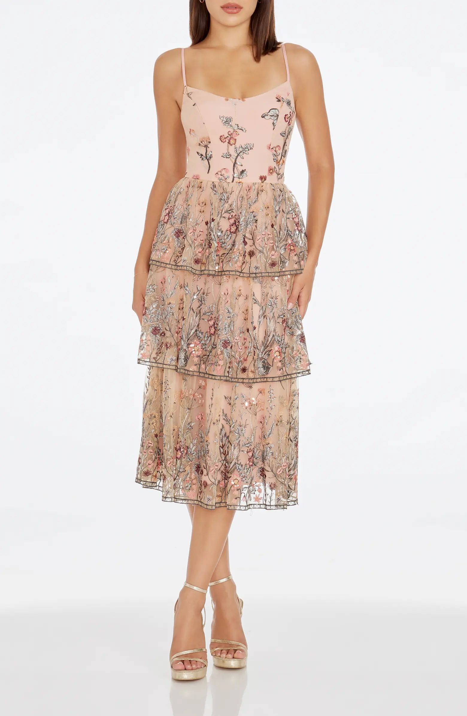 Dress the Population Loretta Floral Embroidery Midi Cocktail Dress | Nordstrom | Nordstrom
