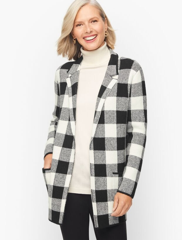 Notch Collar Sweater Jacket - Buffalo Plaid | Talbots