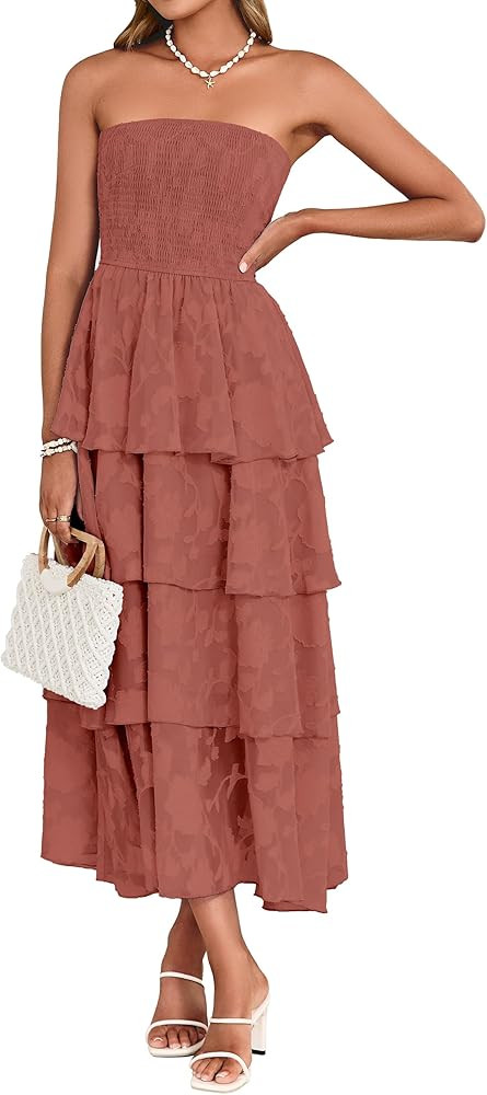 Simplee Womens Summer Strapless Maxi Dress 2026 Boho Floral Off Shoulder Wedding Guest Dresses Ti... | Amazon (US)