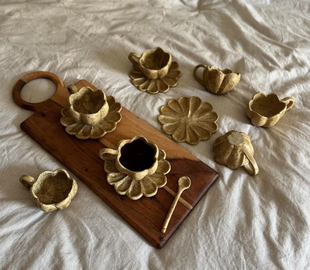 Handmade Petal Espresso Mug : Rustic Stoneware Turkish Coffee Cup and Saucer - Etsy | Etsy (US)