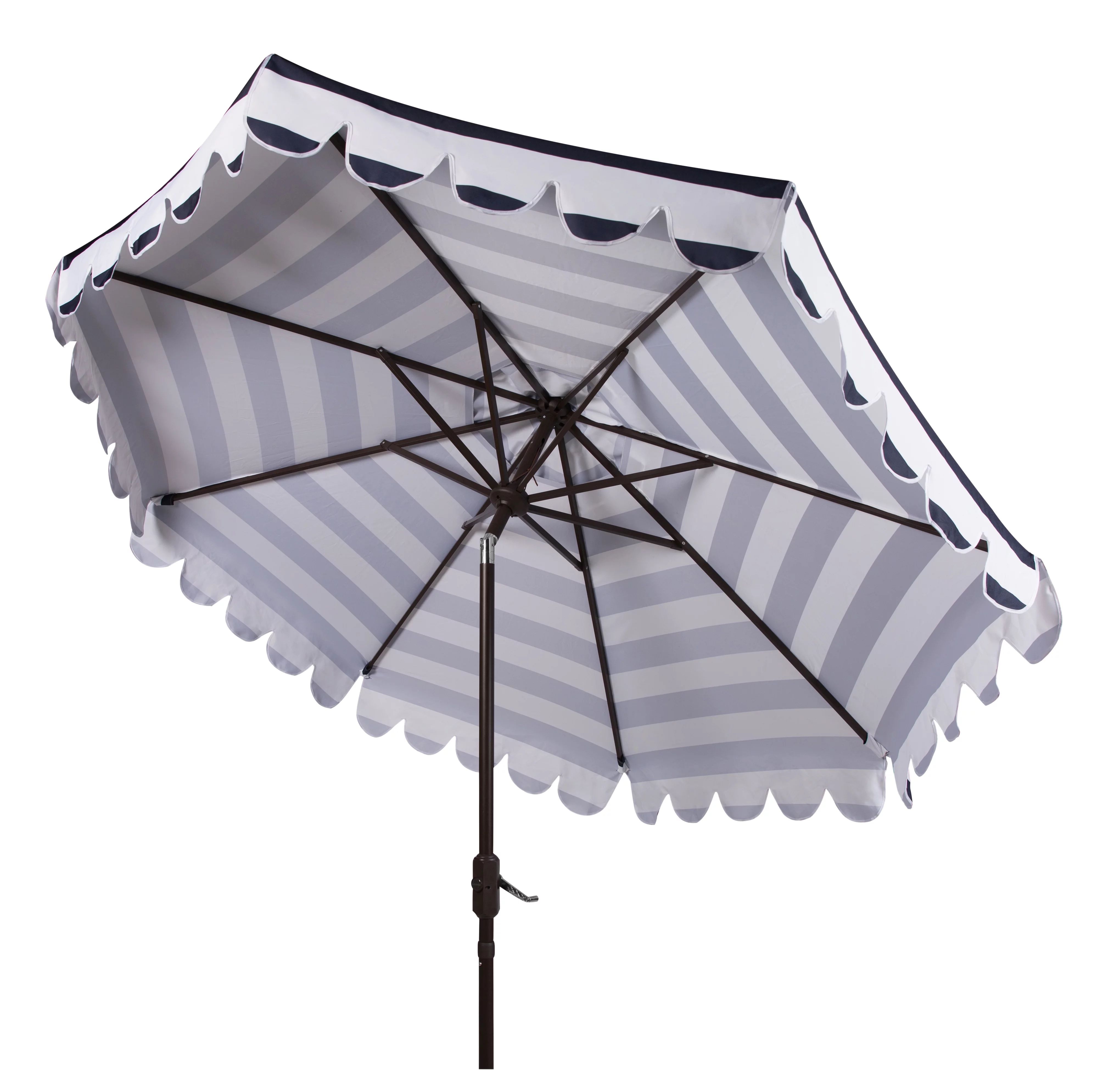 Safavieh Maui 9' Market Crank Striped Tilt Patio Umbrella, Navy/White | Walmart (US)