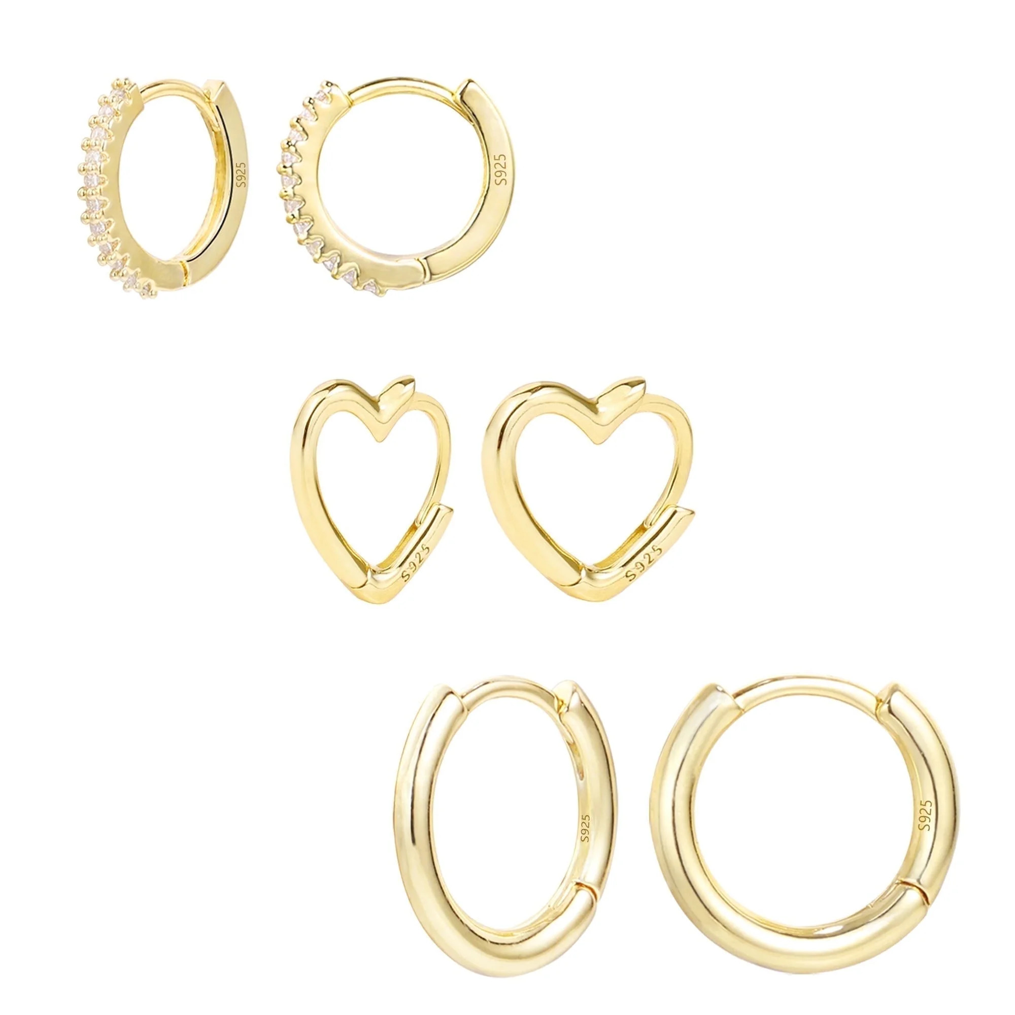 Alexcraft 3 Pairs 14K Gold Plated Huggie Hoop Earrings Set, Hypoallergenic Heart Earrings for Wom... | Walmart (US)