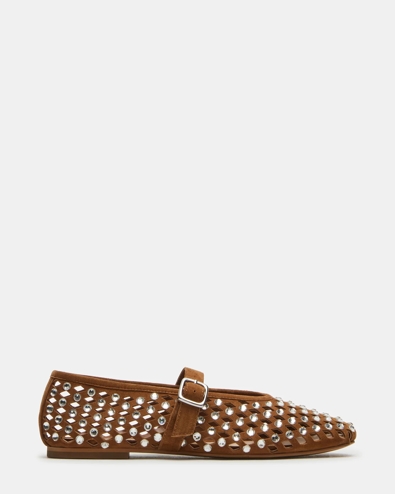 DREAMING Chestnut Suede Rhinestones Women's Mary Jane Flats | Steve Madden (US)