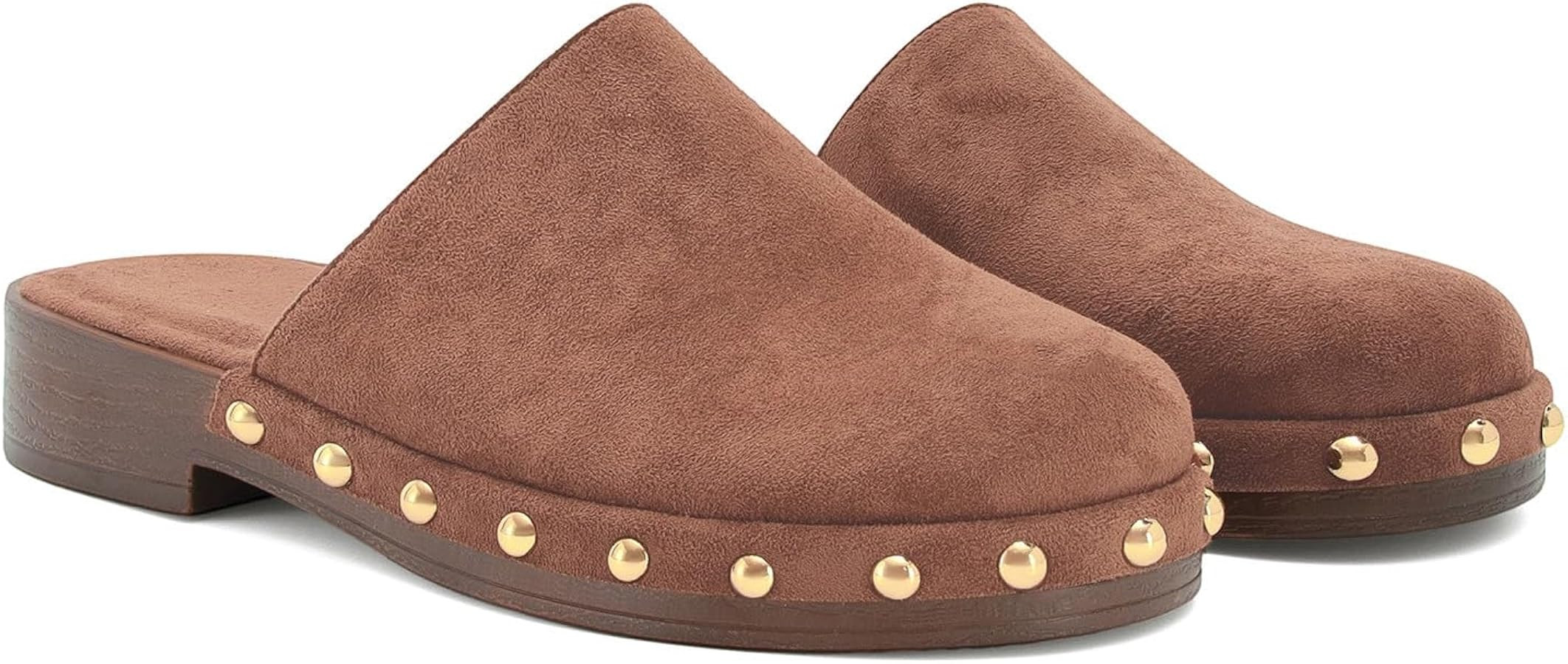 MICIFA Studded Platform Mules for Women Closed Round Toe Suede Leather Clogs Slip On Backless Fla... | Amazon (US)