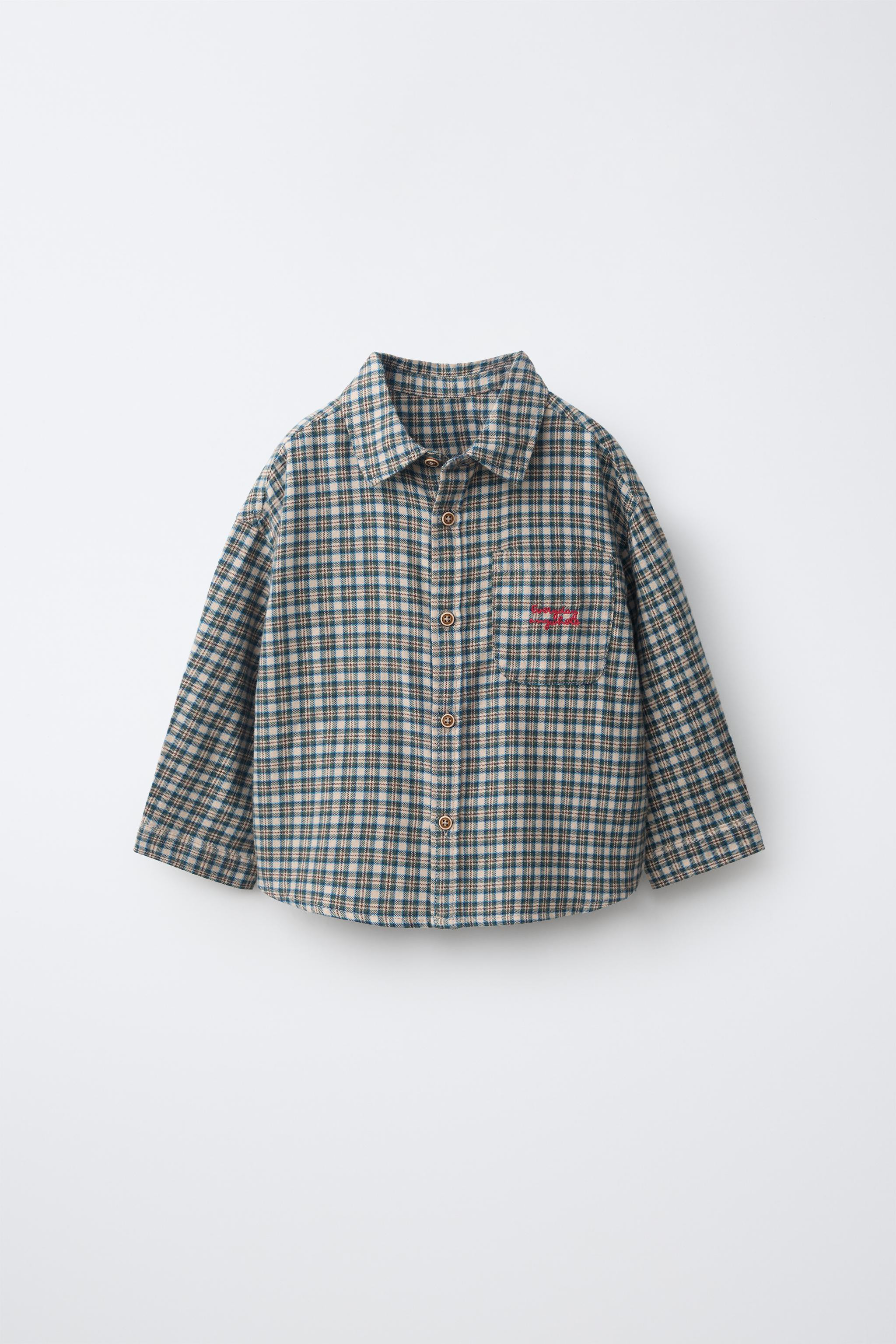 PLAID EMBROIDERED TEXT SHIRT | Zara US
