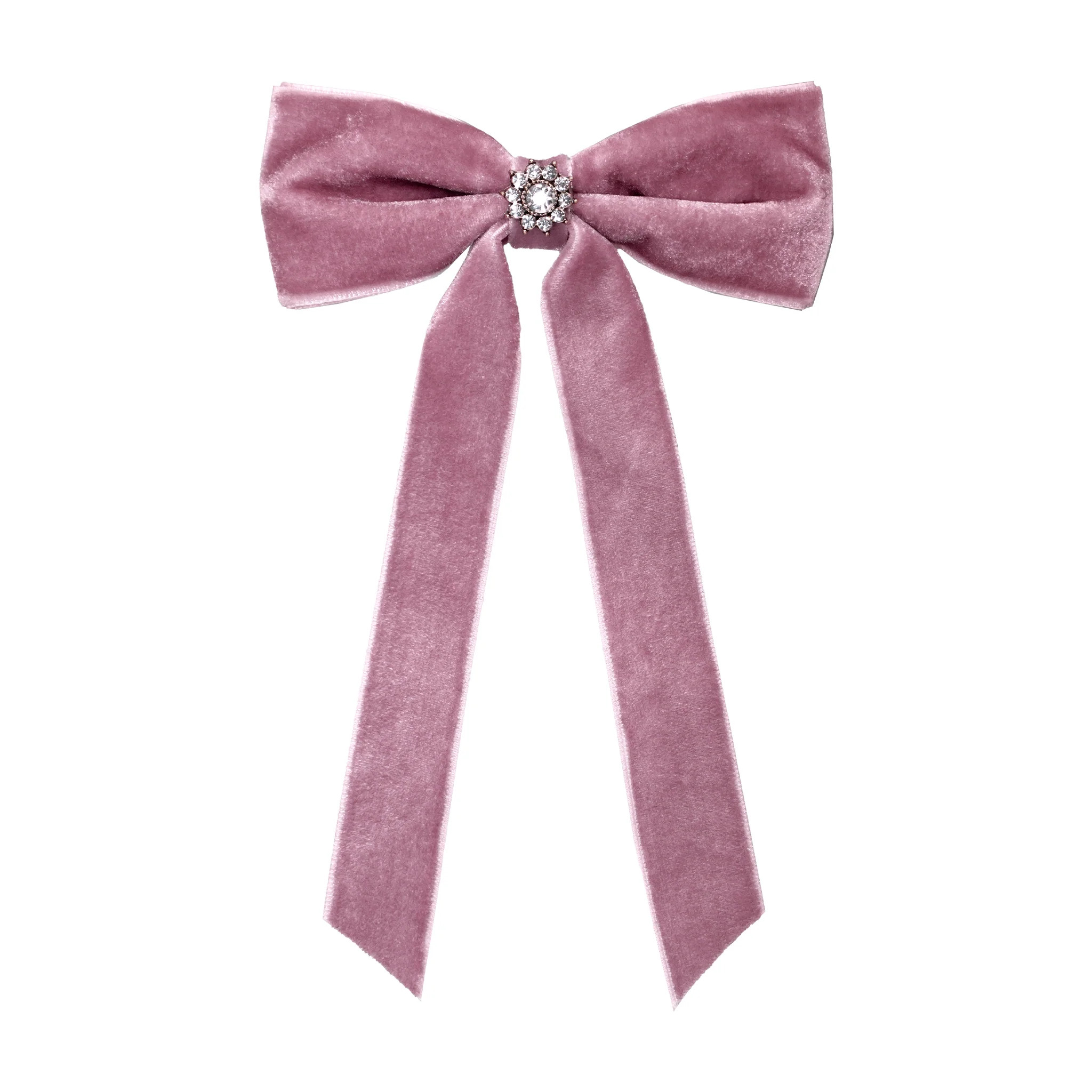 Iconic Velvet Bow Barrette in Baby Mauve | Emi Jay