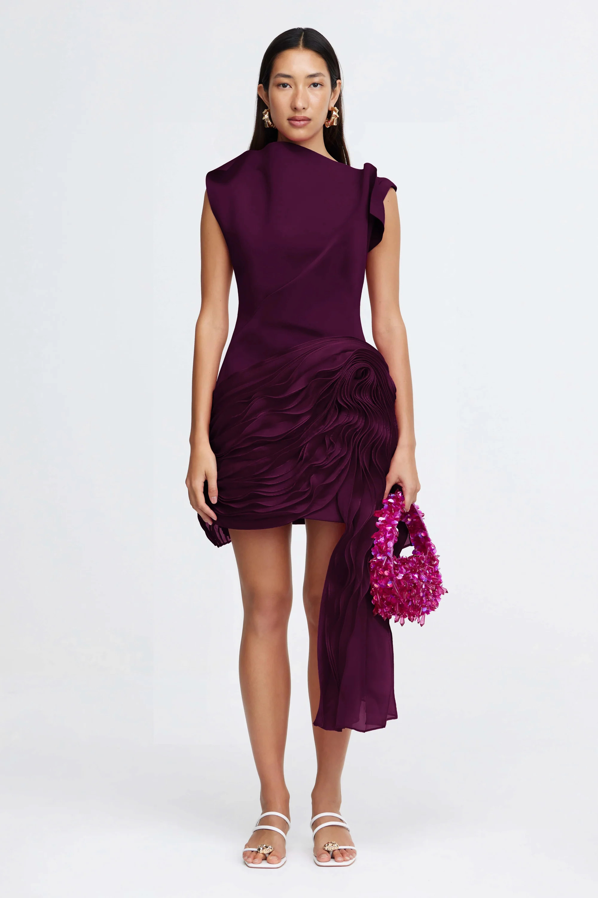 Wigbeth Asymmetrical Mini Dress in Deep Ruby Purple | Acler