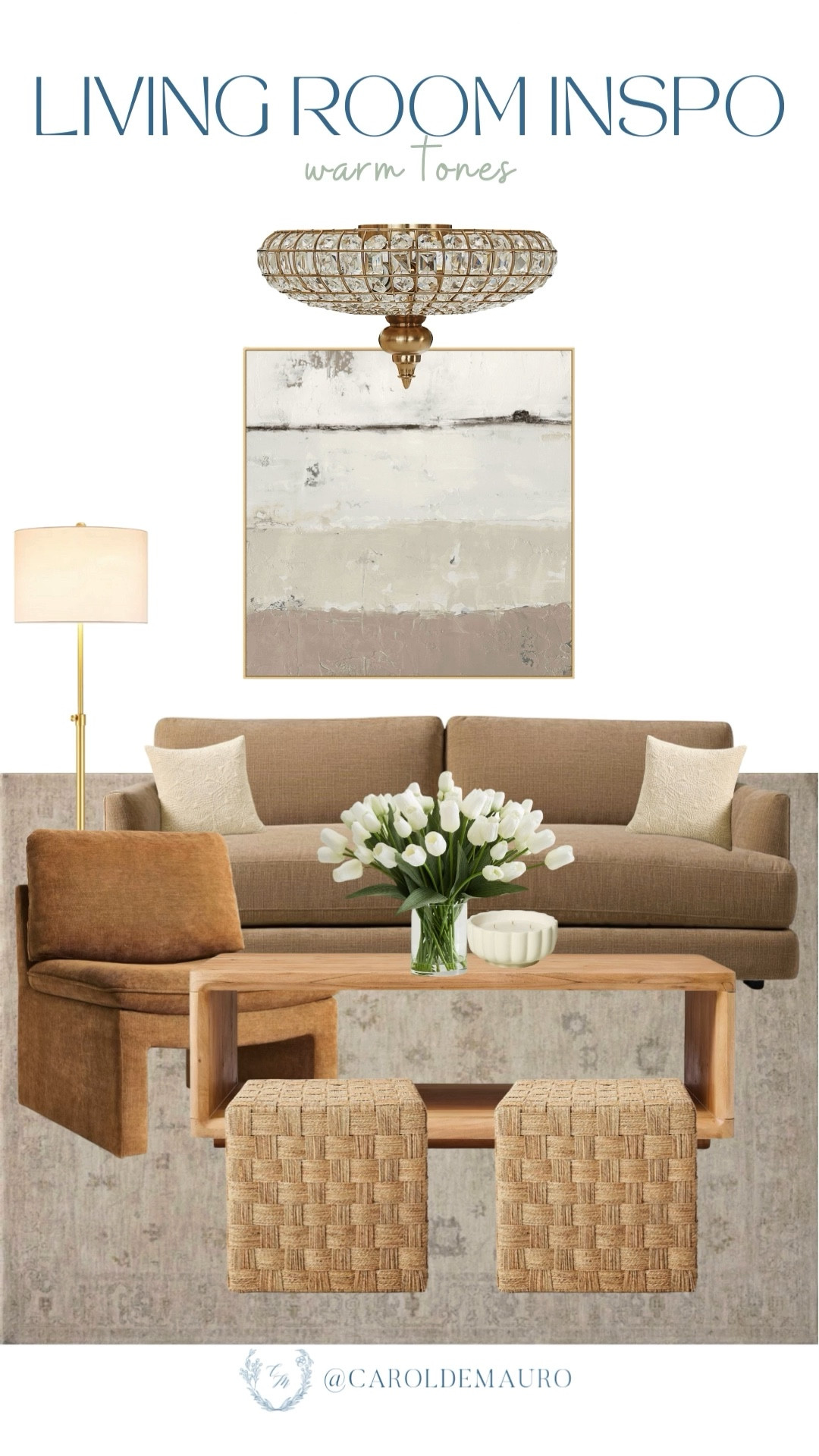 Take your living room to a whole new level by adding neutral pieces! Love the long couch, saddle seat slipper chair, the rectangular wooden table topped with a beautiful vase of faux tulips and a scented candle. Add some character with a wall painting and a chandelier.

warm tones, aesthetic furniture, living room inspo, interior design, home decor, cozy home, earth tone, seating arrangement

#LTKU #LTKSeasonal #LTKHome