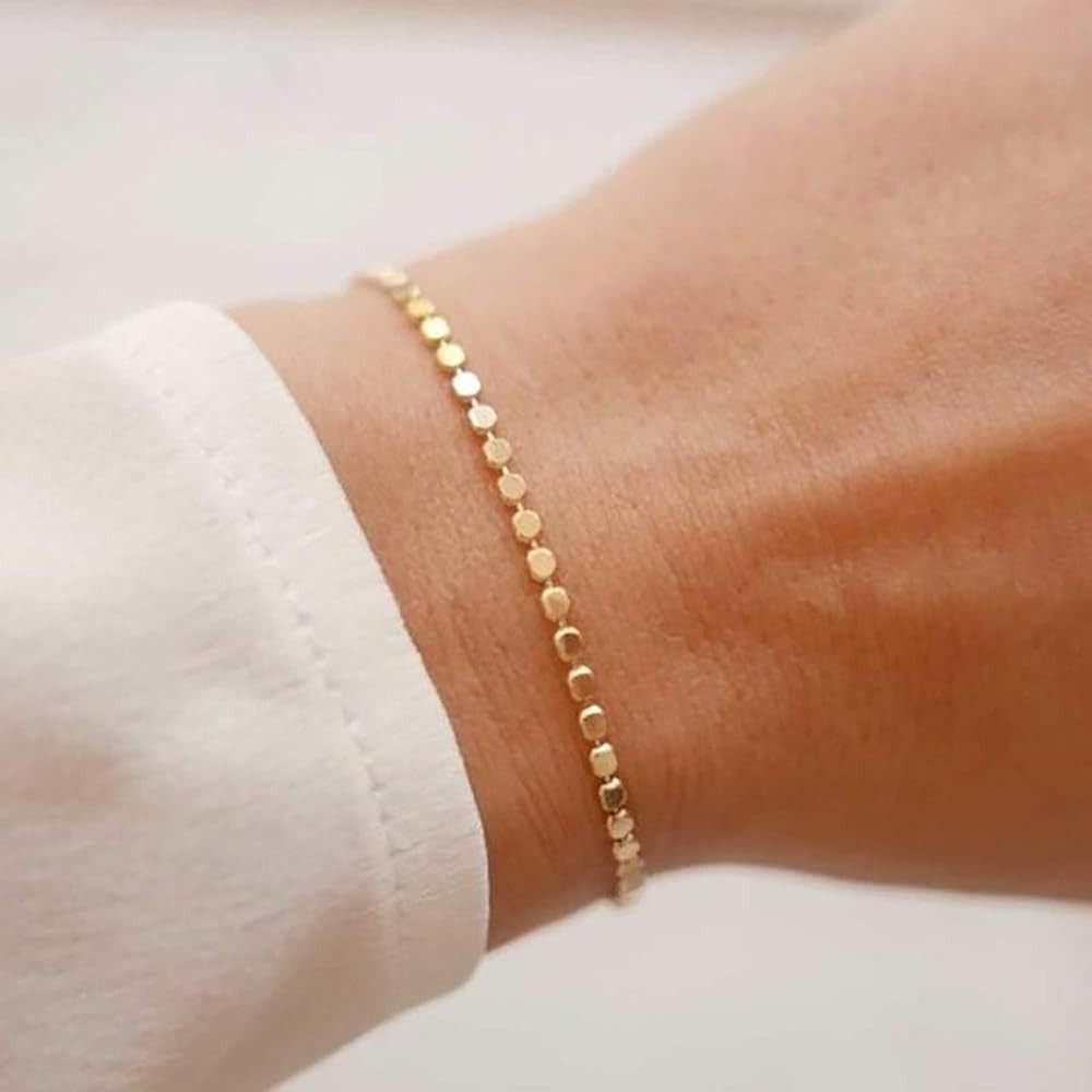 Kyerlyn 14K Gold Plated Handmade Dainty Dot Bracelet Cute Thin Everyday Bracelets for Women Men Size | Amazon (US)