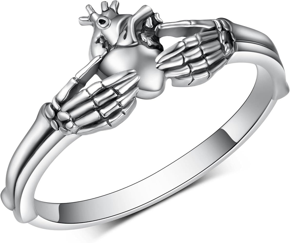 Skull Claddagh Rings for Women 925 Sterling Silver Halloween Gothic Small Ring Halloween Jewelry ... | Amazon (US)