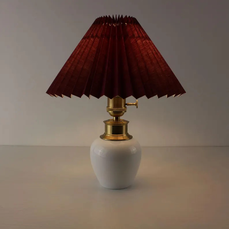 Cordless Ceramic Table Lamp, Pleated Shade, Rechargeable Bedside Light | Etsy (US)