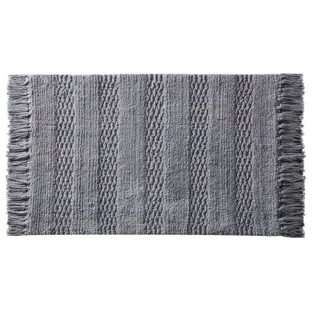 My Texas House Lancaster Stripe Fringe Cotton Bath Rug Grey 20 x 32 | Walmart (US)