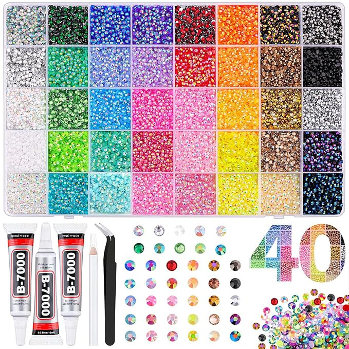 50000Pcs 40 Colors Jelly Rhinestones for Bedazzling, 3mm Multicolor Resin Flatback Gems for Diamo... | Amazon (US)
