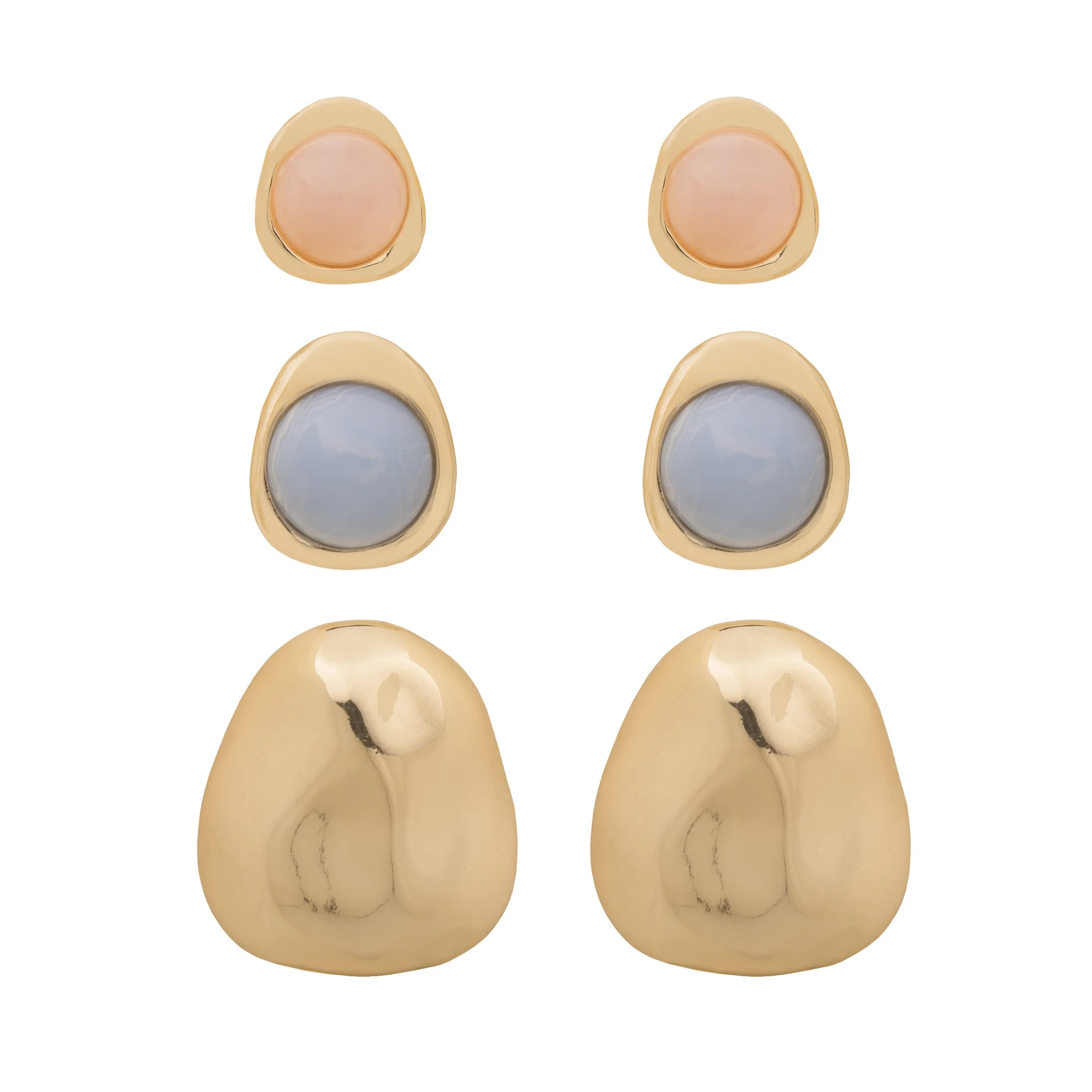 Time and Tru Women's Gold Tone Stud Earring Set with Resin Accents Minimalist Design | Walmart (US)