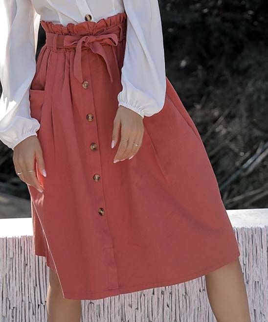 Sucrefas Women's Casual Skirts Red - Red Button-Front Pocket Midi Skirt - Women | Zulily