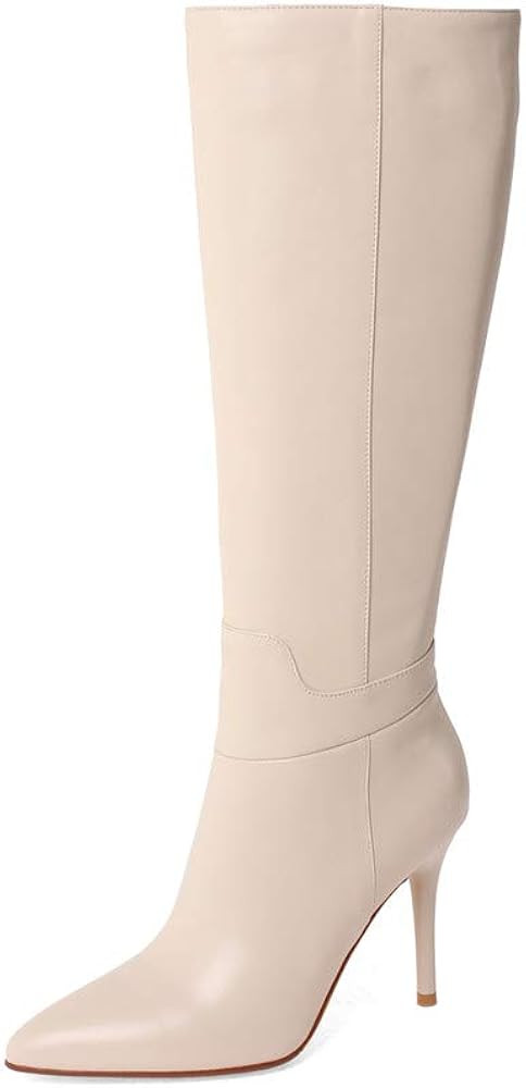 TinaCus Women's Genuine Leather Handmade Side Zipper Sexy Pointed Toe Stiletto Heel Stylish Knee ... | Amazon (US)