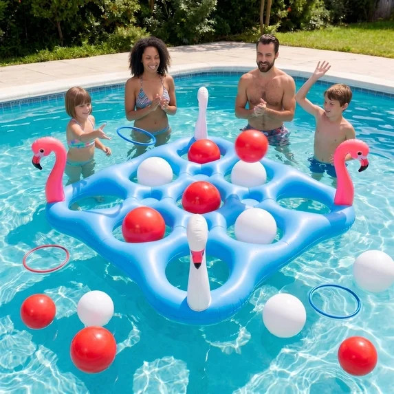 Vecukty 55.2in x 55.2in Flamingo Inflatable Pool Float Tic-Tac-Toe Game Set with 10 Balls & 4 Rin... | Walmart (US)
