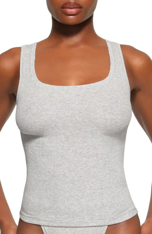SKIMS Cotton Rib Long Tank in Light Heather Grey at Nordstrom, Size Small | Nordstrom
