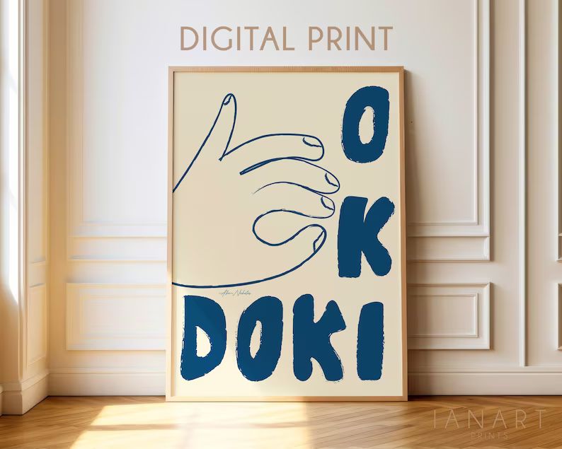 Okie Dokie Print Trendy Blue Print Mid Century Print Hand Drawn Sketch Print Aesthetic Wall Art T... | Etsy (US)