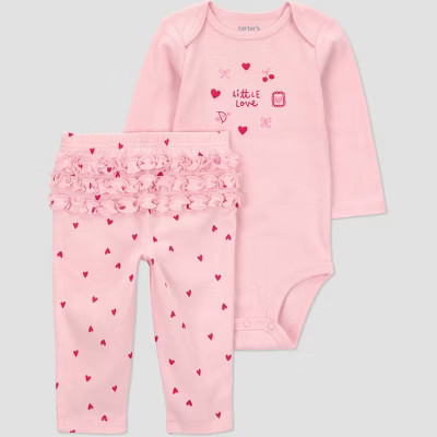 Carter's Just one you® Baby Girls' 2pc Valentines Day Little Love Bodysuit and Pull-On Pants Set - Pink Newborn | Target