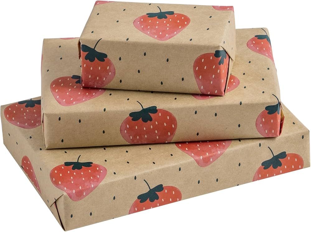 RUSPEPA Kraft Wrapping Paper Roll - Mini Roll - Strawberry Design Great for Birthday, Party, Baby... | Amazon (US)