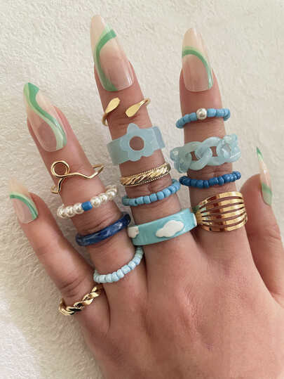 14pcs Flower & Cloud Decor Ring | SHEIN