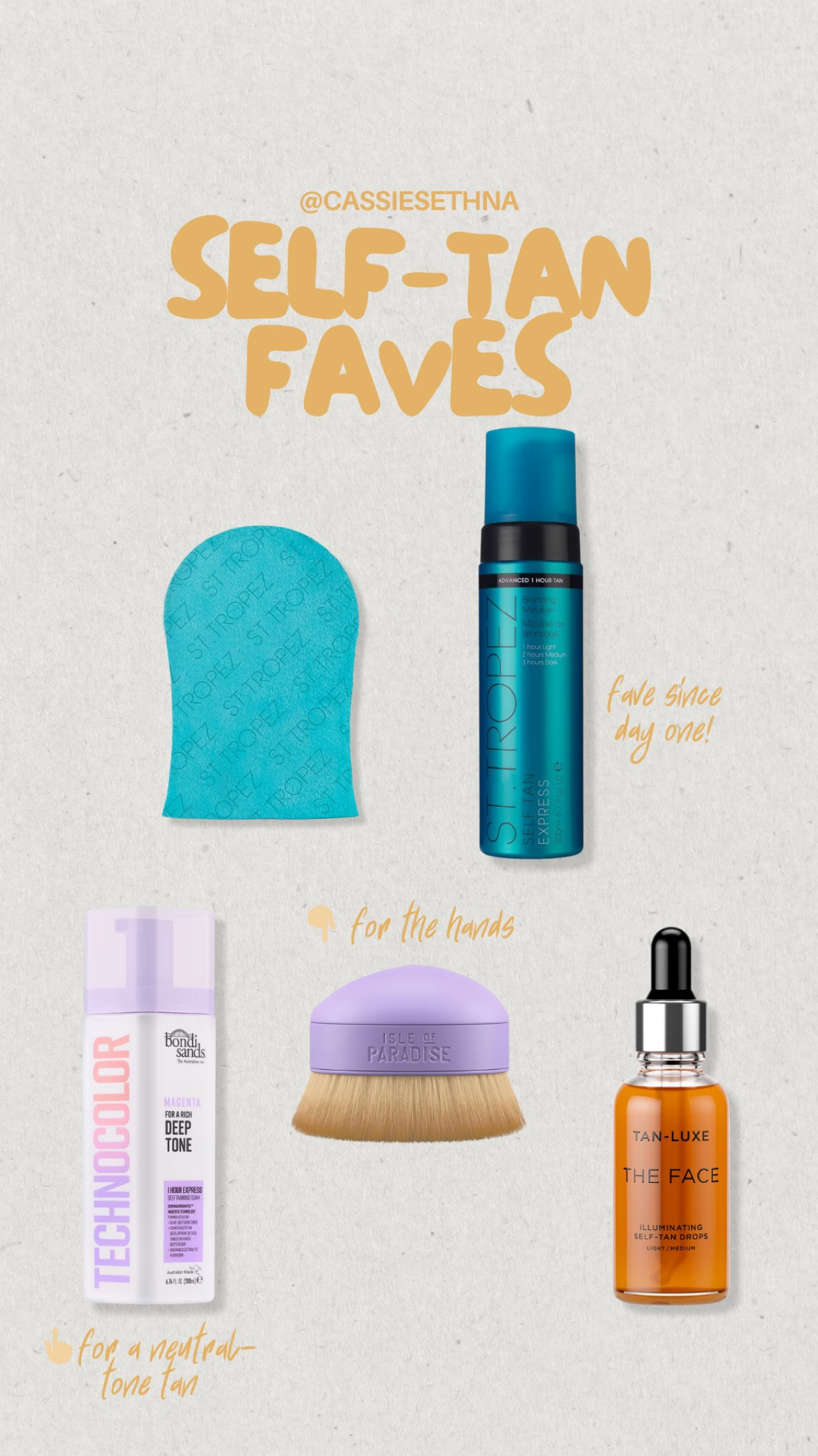 My tried & true self-tan favorites! I usually use the St Tropez Mousse in the summer for a warmer & deeper glow, and the Bondi Sands Mousse in the colder months for a more neutral-toned tan. Mix the face drops in with your morning moisturizer once or twice a week! 

#LTKFindsUnder100 #LTKSummerSales #LTKBeauty