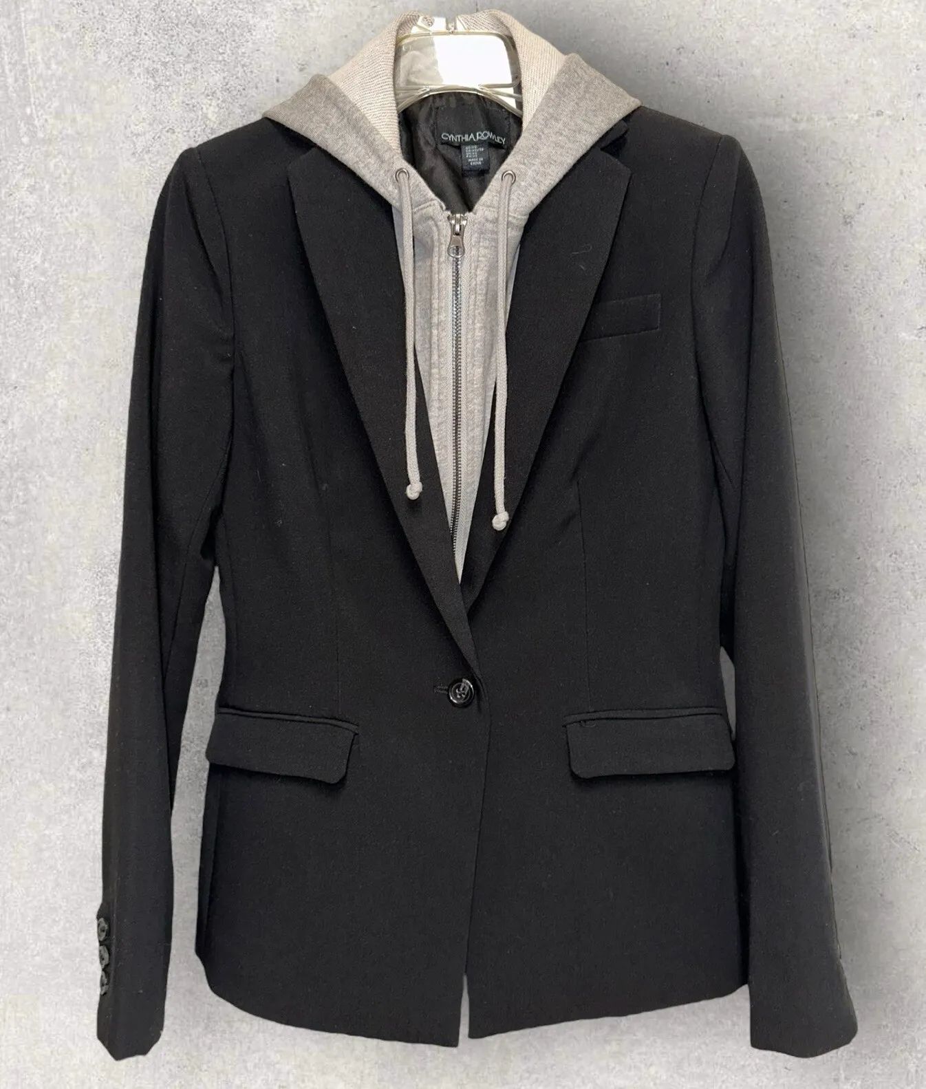 Cynthia Rowley Black Blazer Jacket With Detachable Gray Hoodie Size Extra Small  | eBay | eBay US