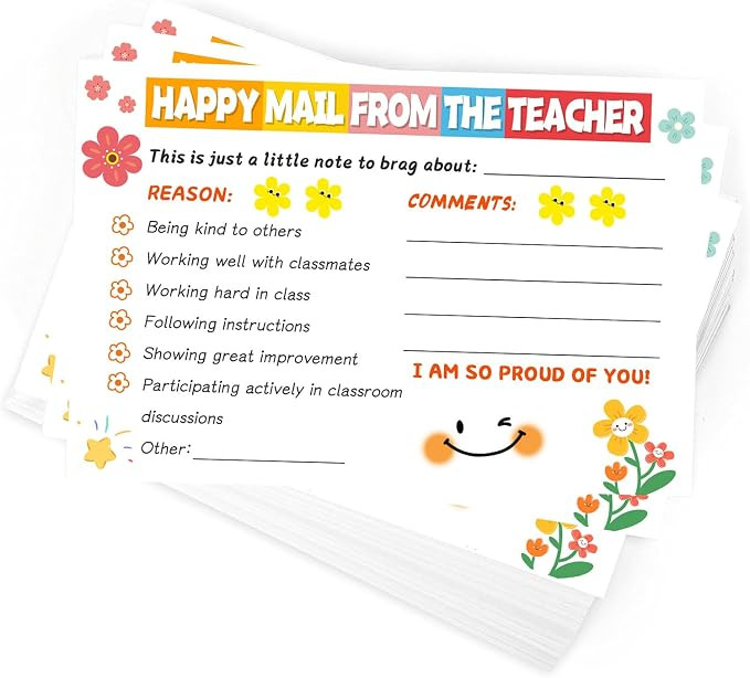 60PCS Teacher Mail Notes to Parents, Happy Mail from Teacher, Brag Cards for Students Behavior Cl... | Amazon (US)