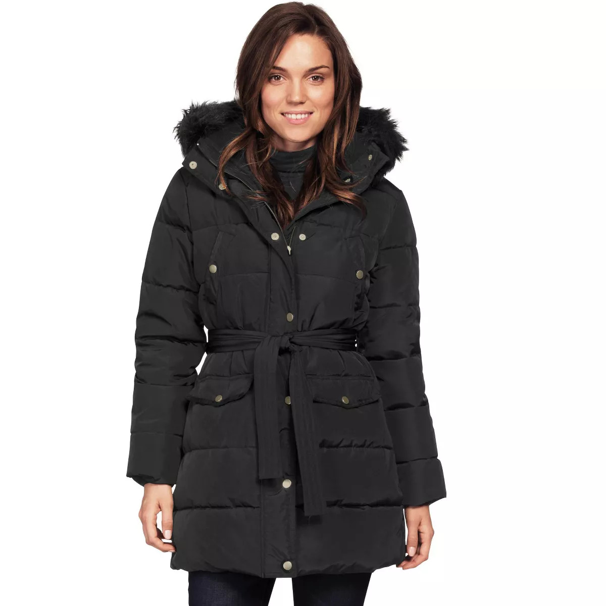 ellos Women's Plus Size Belted Puffer Coat | Target