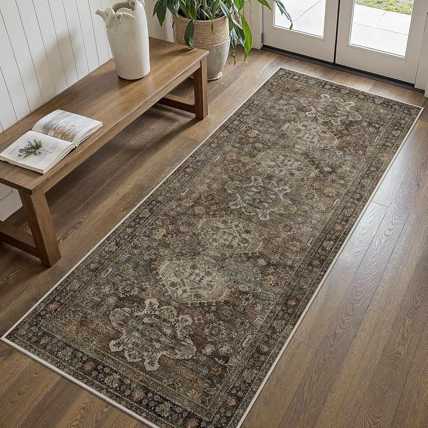 2x5 Rug Runner, Non Slip Washable Kitchen Runner, Vintage Brown | Amazon (US)