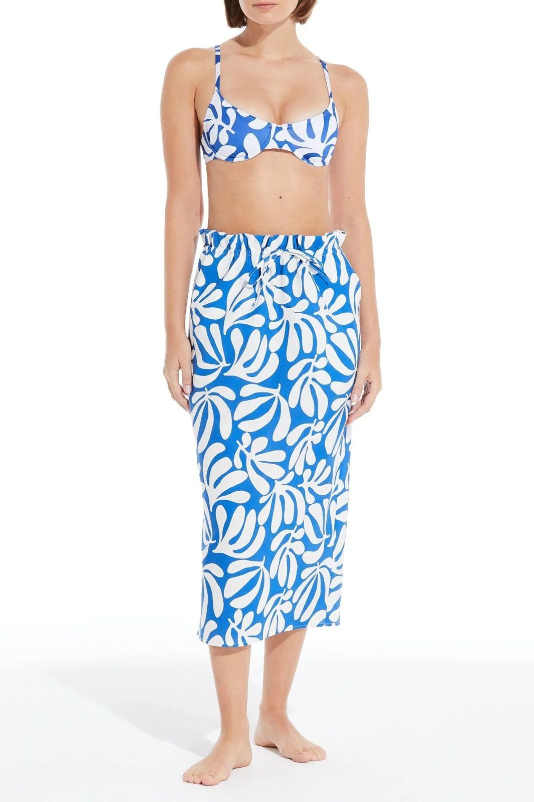 The Lucien Midi Skirt in Azure Leaf Print | Solid & Striped