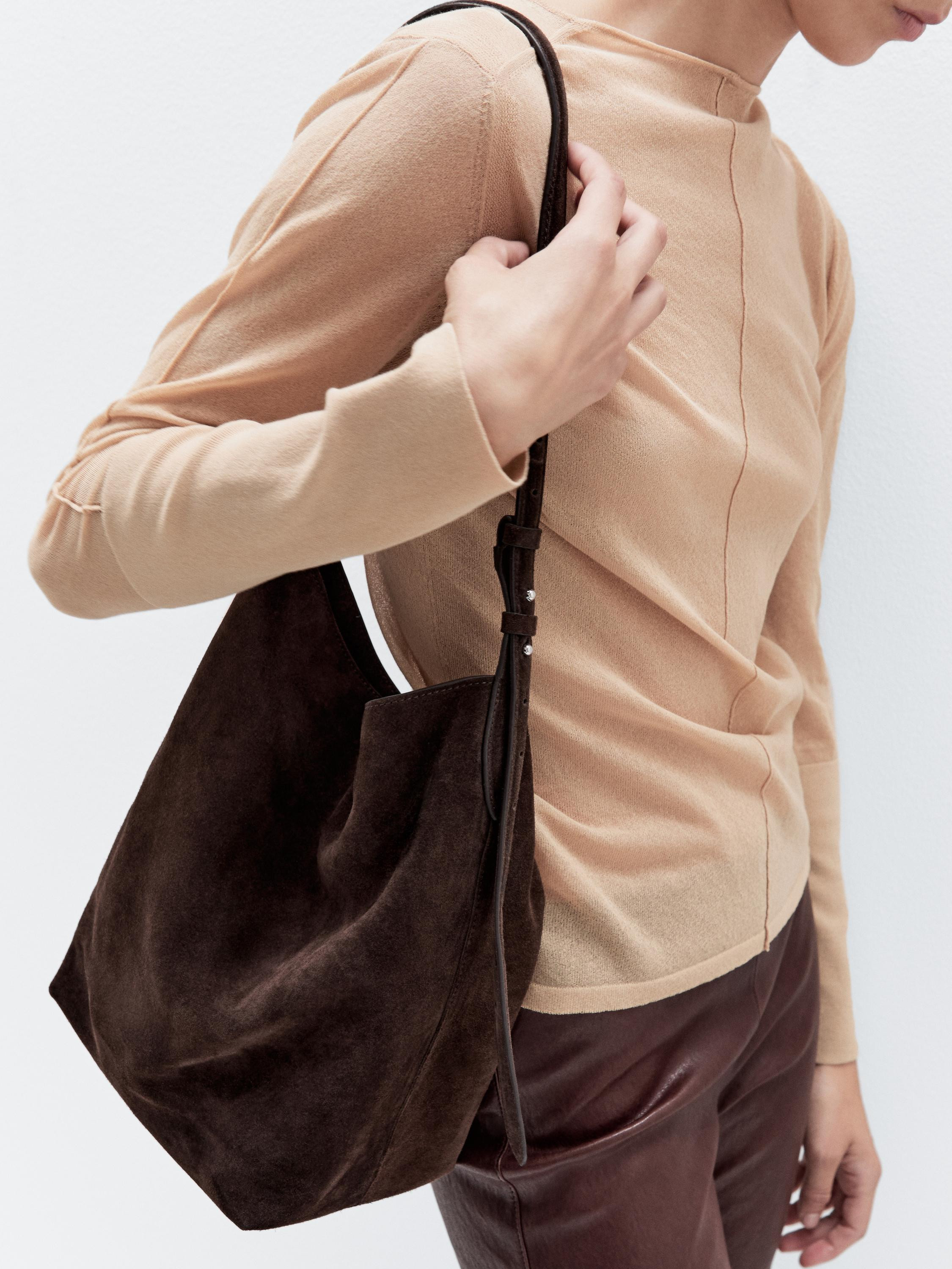 Split suede leather bucket bag | Massimo Dutti UK
