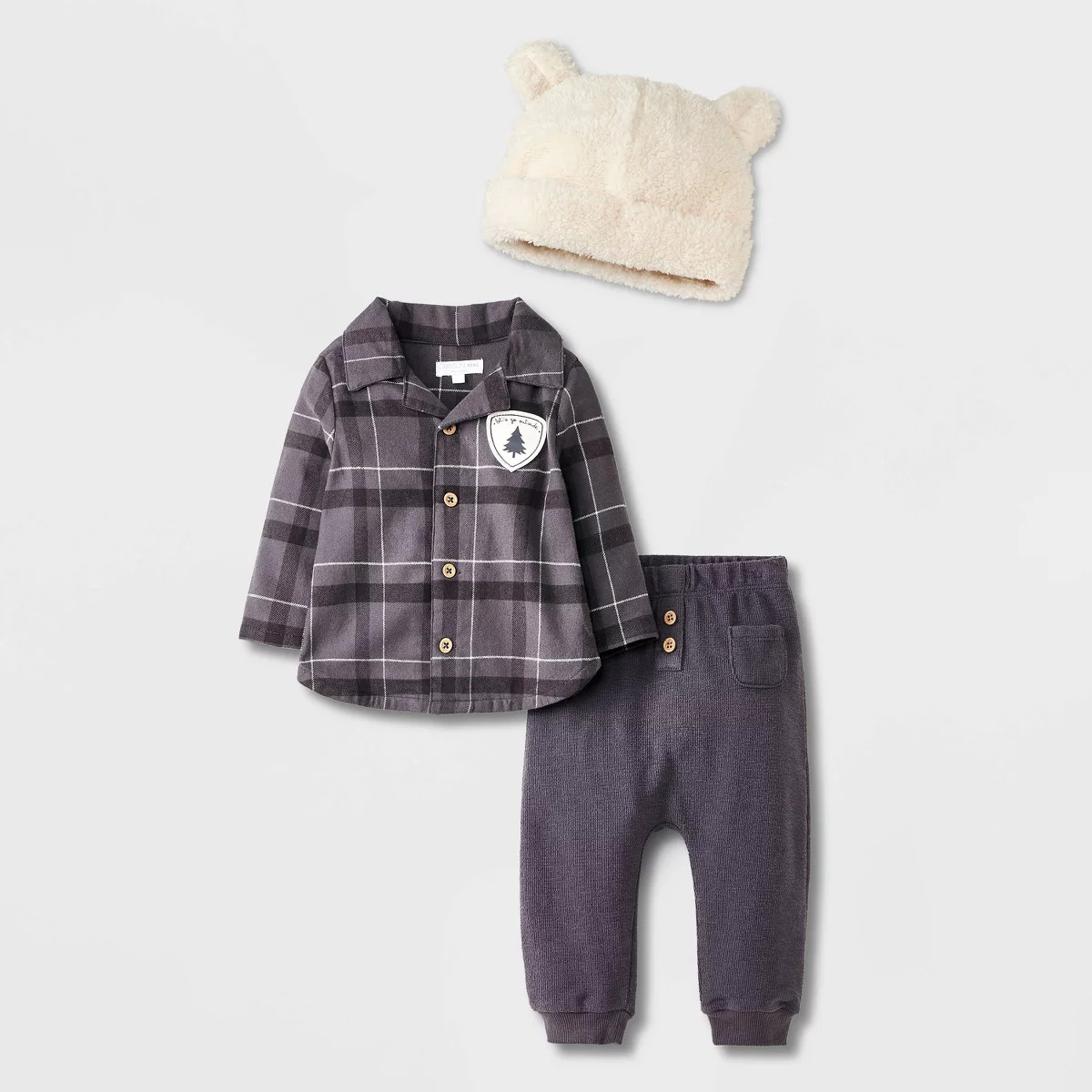 Grayson Mini Baby Boys' Flannel Set with Hat - Black 0-3M | Target