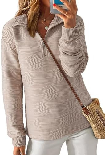Dokotoo Women's Casual Half Zip Long Sleeve Pullover Shirts Solid Color Textured Sweatshirt Tunic... | Amazon (US)