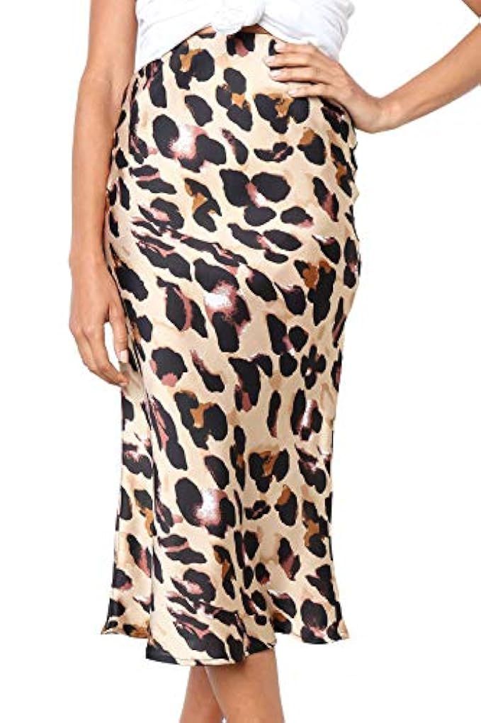 Women's Sexy Leopard Print Wrap Bowknot Tie High Waist Belted Split Midi Skirt | Amazon (US)