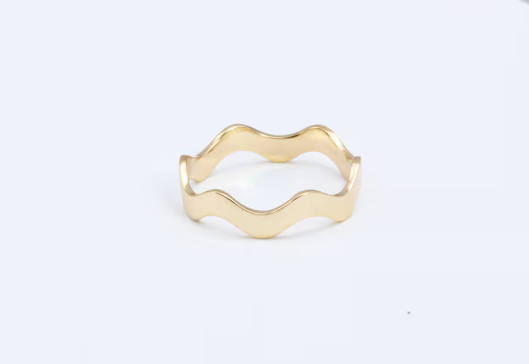 14k Solid Gold 3mm Wave Ring, Minimalist Ring, Stackable Ring, Wavy Ring, Dainty Gold Ring - Etsy | Etsy (US)