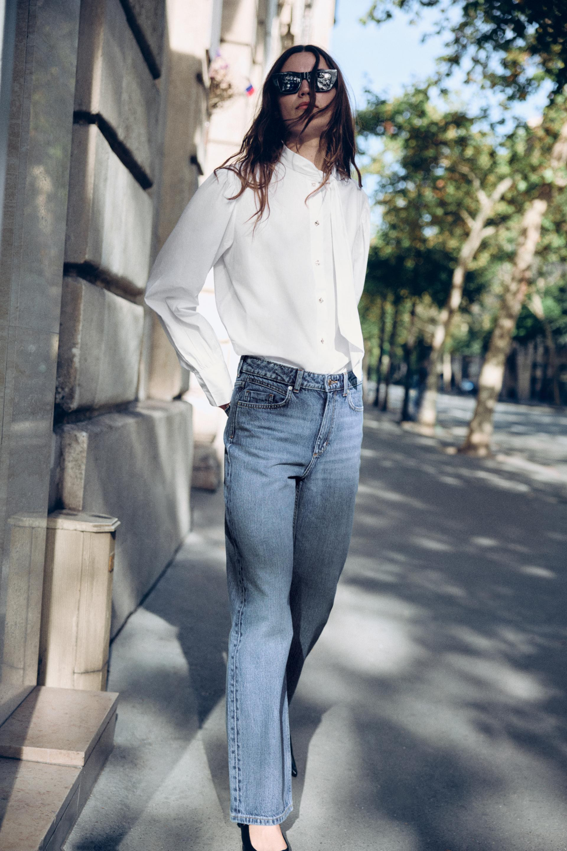 Zara - Z.03 Straight High-Waisted Long Length Jeans - Women - Mid-Blue - Women | Zara US